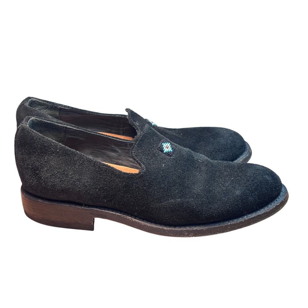 2120 LA-MX Black Nubuck Loafers Beaded Southwest Diamond Detail Women's Size 7